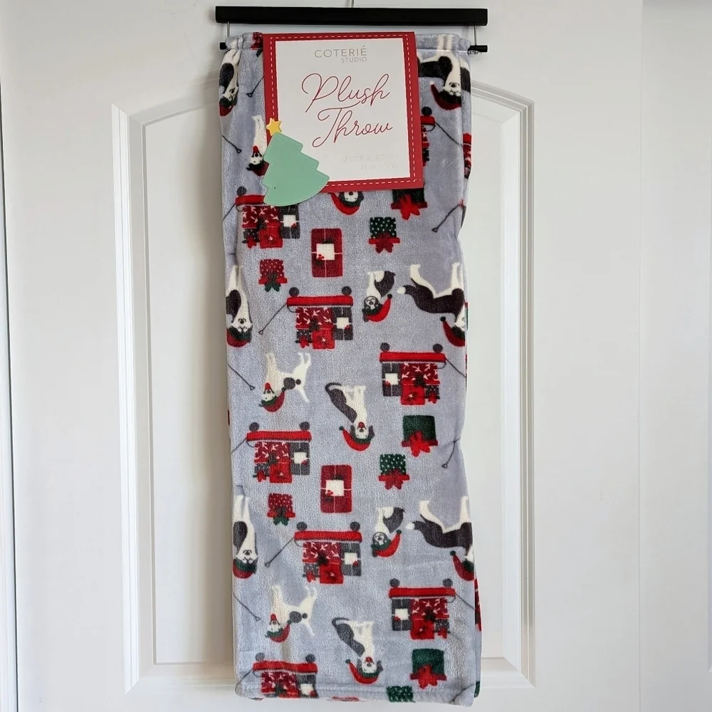 Boston Terrier Christmas Black White Dog Breed Plush Throw 50